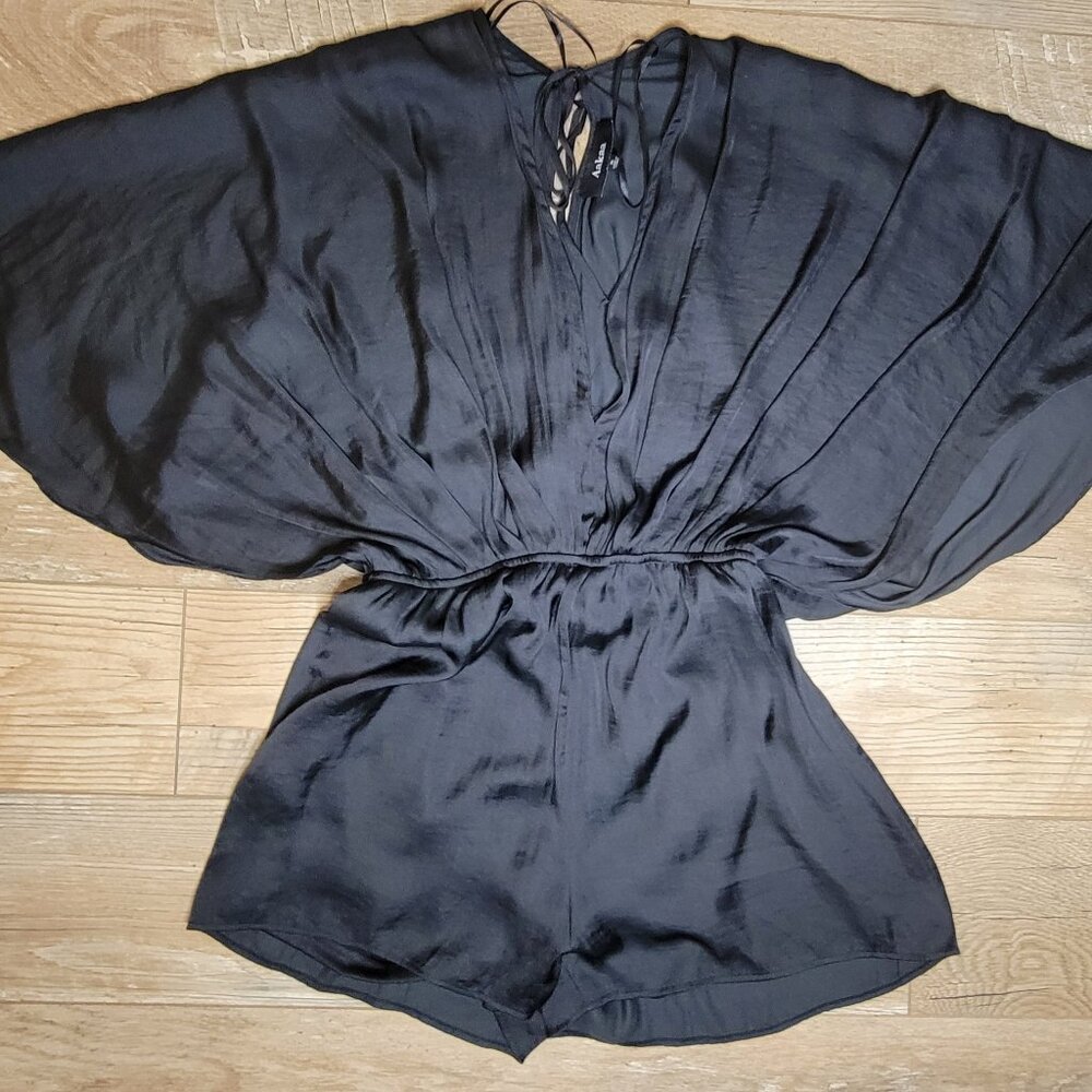 Night On The Town Black Satin Kimono Romper